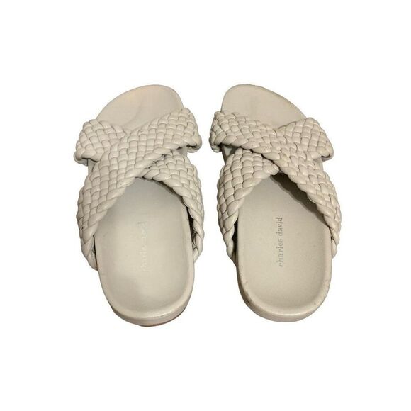 Charles David Defend Solid light Gray Woven Slides Sandals Genuine Leather 9.5 - Picture 3 of 4